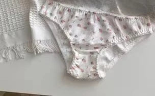 Süßes japanisches Lolita-BH-Set mit Kirsch-Erdbeer-Druck, kabellos, nicht gepolstert, Bralette, Anti-Durchhängen, Komfort, Körbchengröße AB, MOYISU 32–38 Sexy