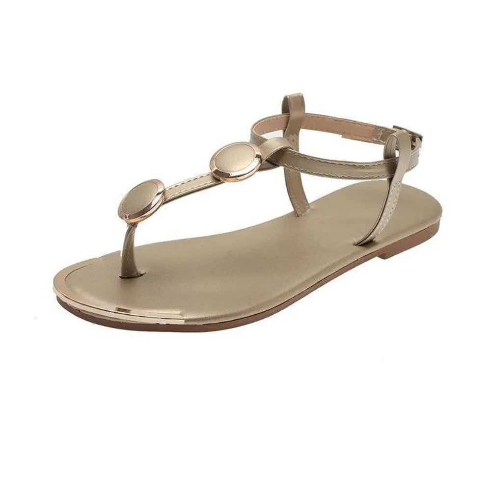 Lässige flache Flip-Flop-Sandalen mit Metallbesatz für Damen, Sommer-Strandschuhe, große Größen, Outdoor-Urlaubsschuhe, bequeme modische Damenschuhe