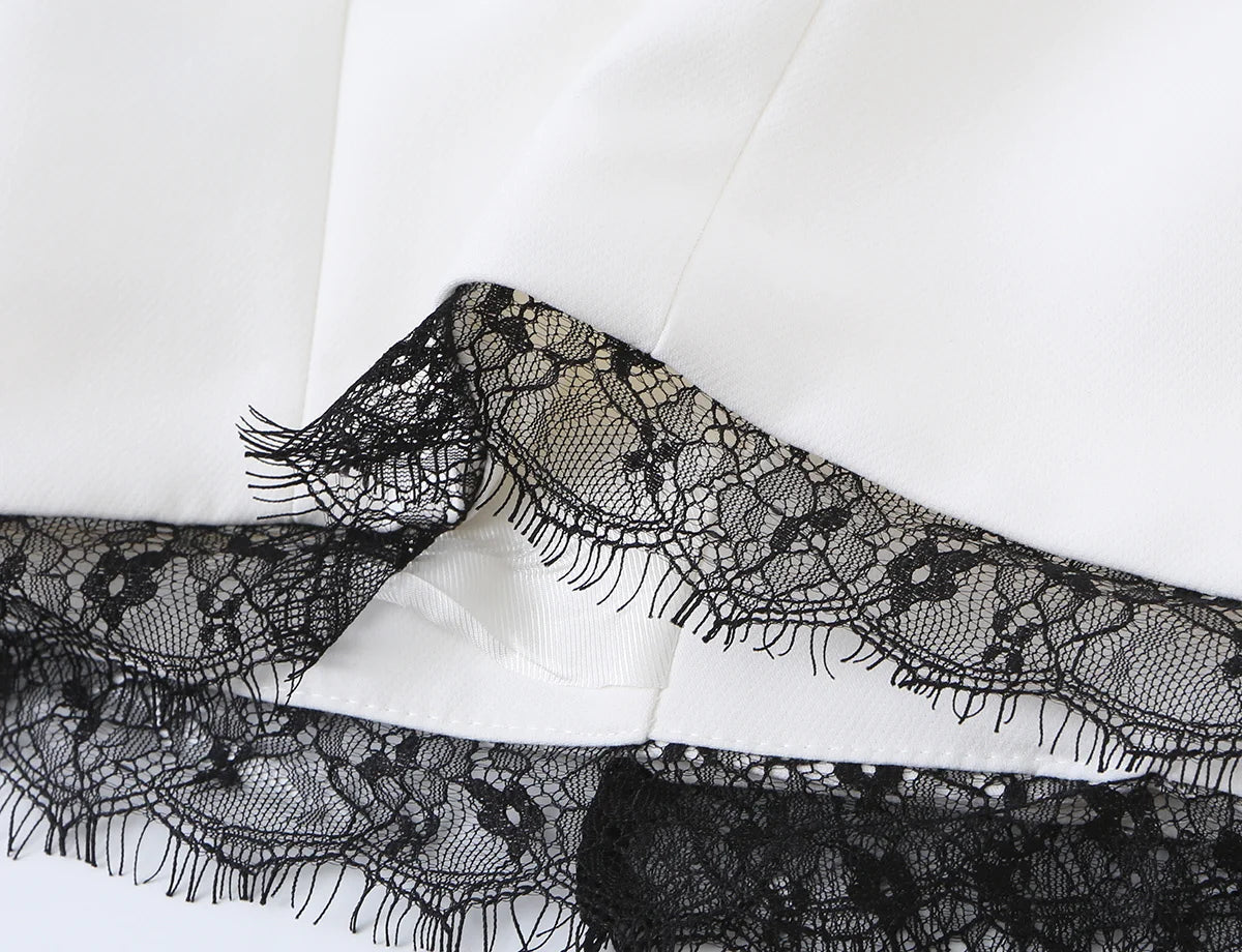 KONDALA Vintage Elegantes Damen-Frühlings-Set 2026: Kurzer Blazer mit Spitze und Reißverschlusstaschen + Schicke Freizeit-Shorts für Frauen