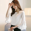 Frauen Chiffon Rüschen Bluse Flare Hülse Hemd Frauen Rundhals Casual Frauen Sommer Tops Und Blusen