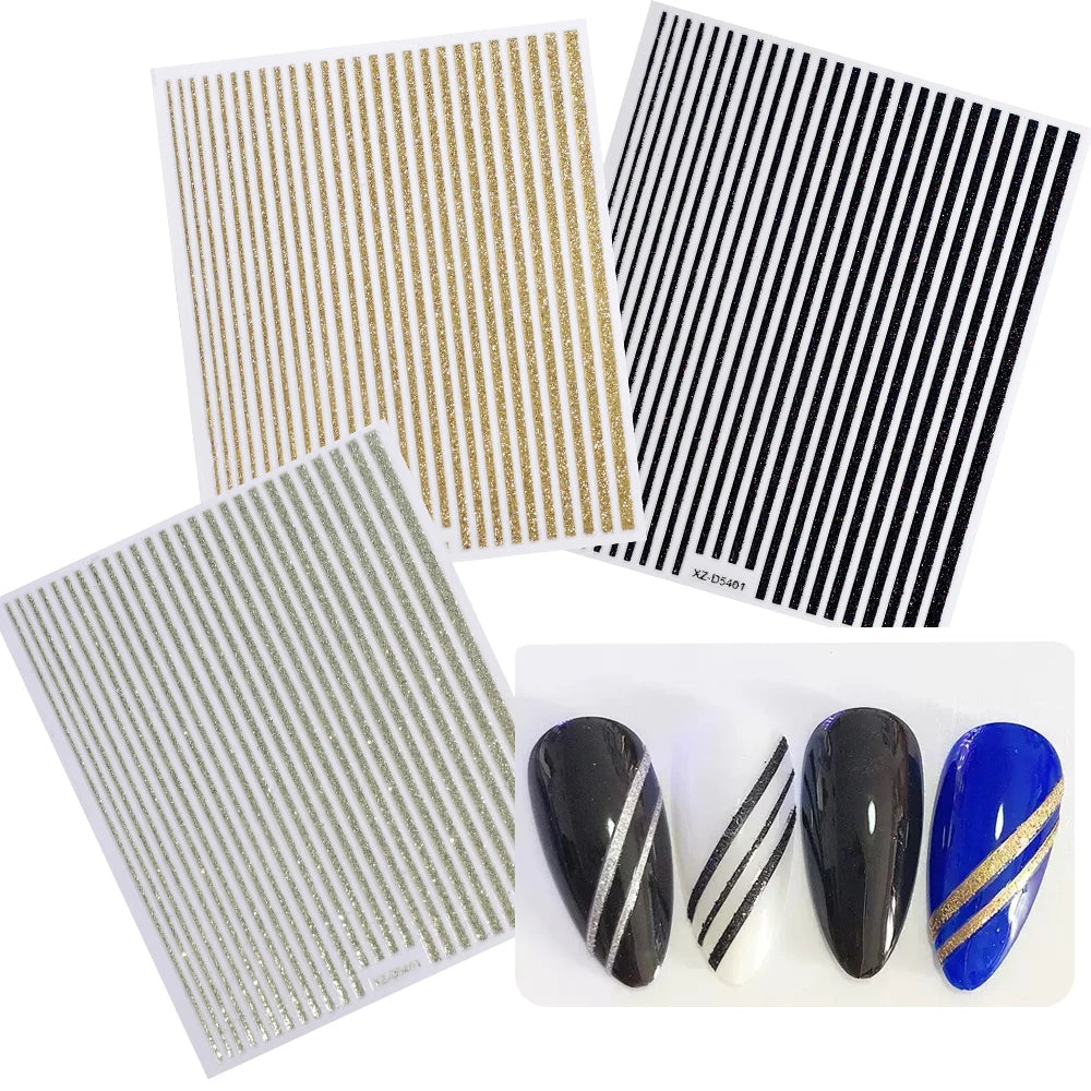 1PC 3D Einfache Französisch Linie Streifen Nail art Aufkleber Gold Silber Metall Linien Nagel Aufkleber Gerade Streifen Polnischen maniküre Spitze # 10*8cm
