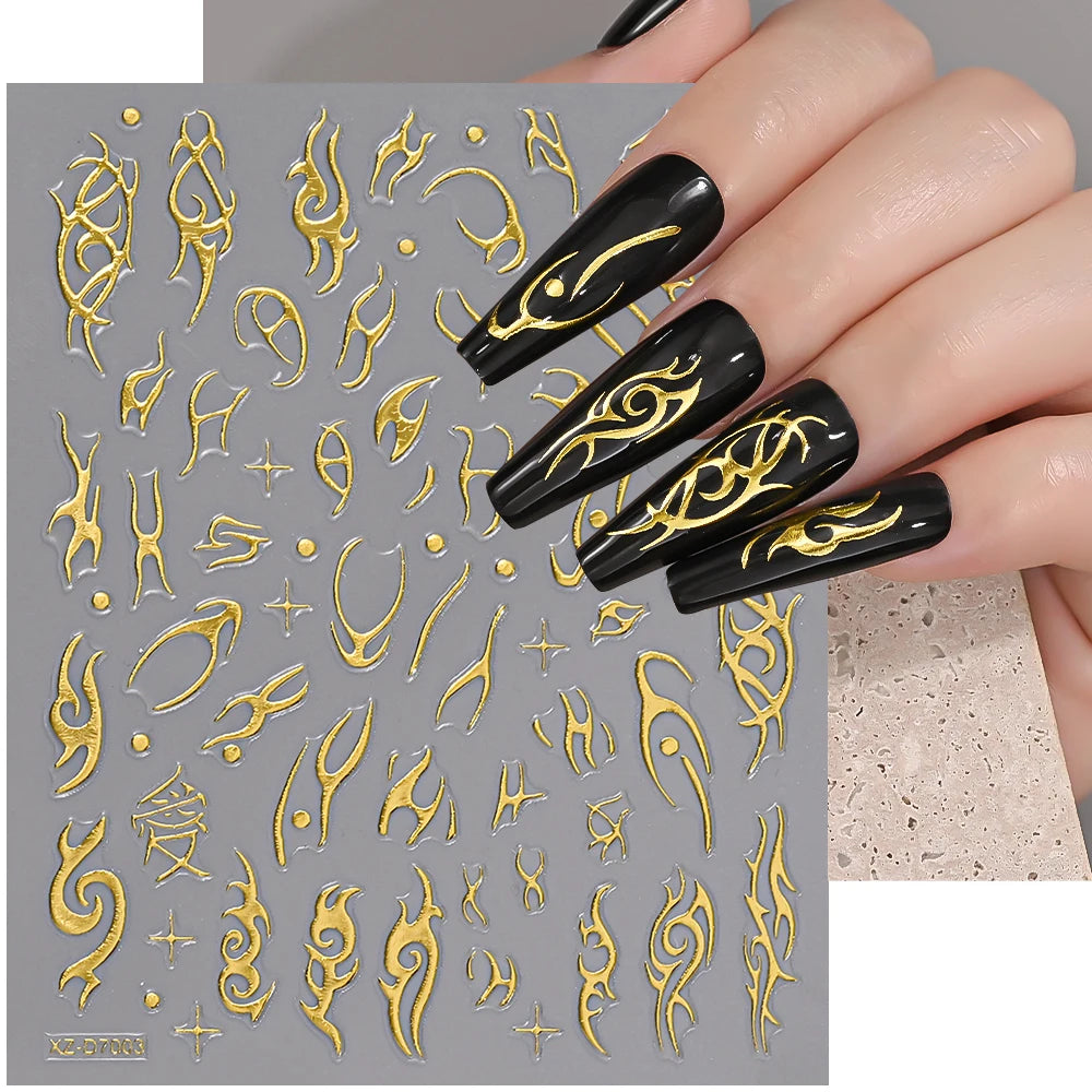 1 Stück Blauer Edelstein Stern Sonne Mond Nagelaufkleber 3D Böhmisches Sternenlicht Herz Schlange Selbstklebende Abziehbilder Französische Linien Streifen Maniküre Sliders
