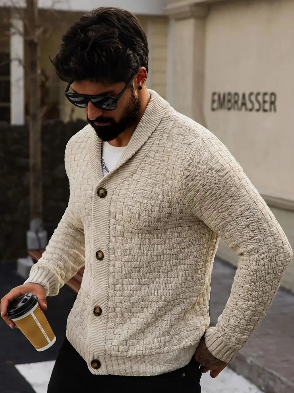 Herren-Strickjacke für Herbst und Winter, warm gestrickt, vorne offen, langärmelig, V-Ausschnitt, Pullover in einfarbiger Farbe für Herren