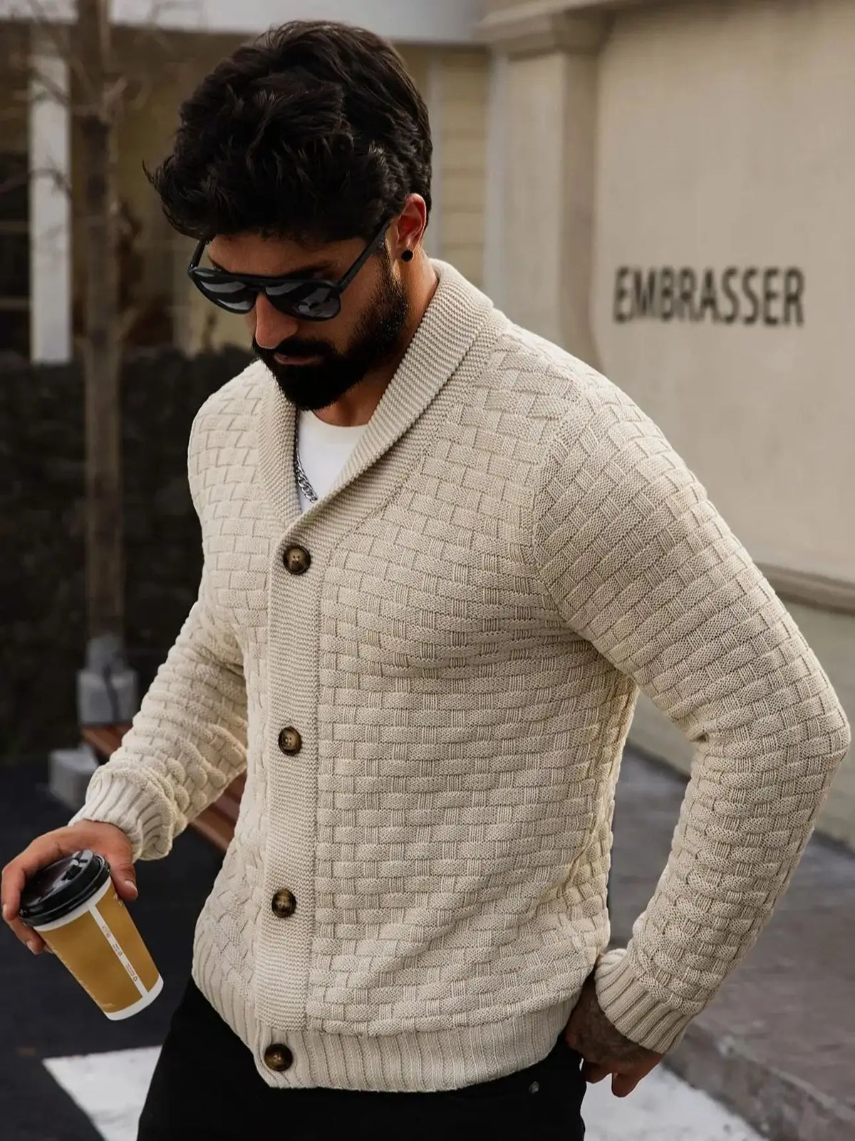 Herren-Strickjacke für Herbst und Winter, warm gestrickt, vorne offen, langärmelig, V-Ausschnitt, Pullover in einfarbiger Farbe für Herren