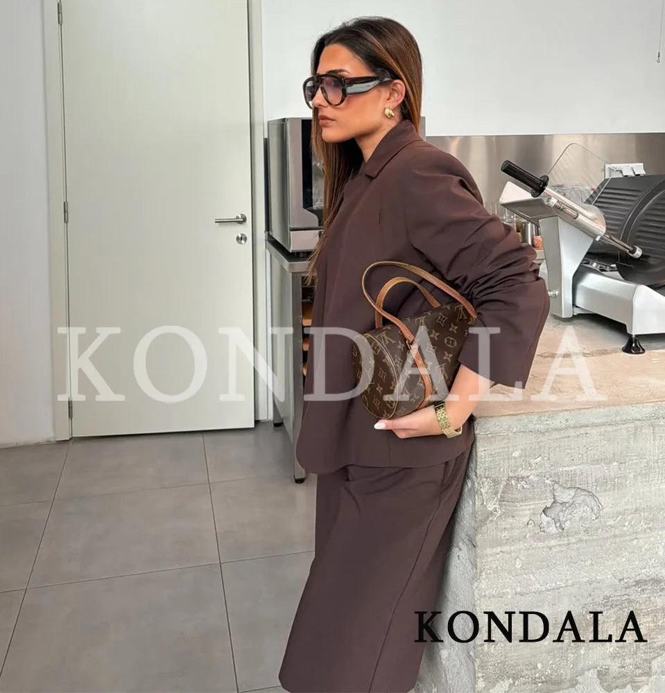 KONDALA Trendiges Pendler-Blazer-Shorts-Set für Damen Eleganter Brauner Blazer, Cropped-Hose 2026 Frühling Sommer Schickes High-Street-Hosen-Set