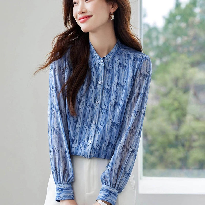 Neue elegante Damenblusen, Chiffon-Hemden, Blusas Mujer, Langarmhemden, lässige Oberteile