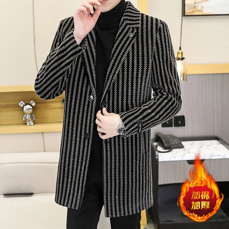 Hochwertiger mittellanger Trenchcoat für Herren, Herbst- und Winterkollektion für Herren, mit Baumwolle gepolsterter Herren-Wollmantel, Chenille-Jac