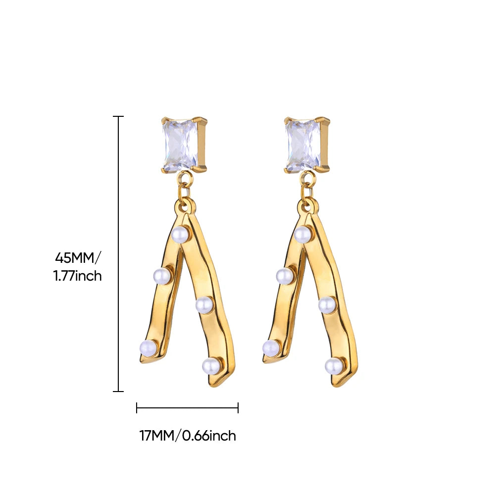 Elegante Imitation Perle Tropfen Ohrringe für Frauen Gold Farbe Edelstahl Herz Geometrische Durchbohrte Ohrringe Trendy Party Schmuck