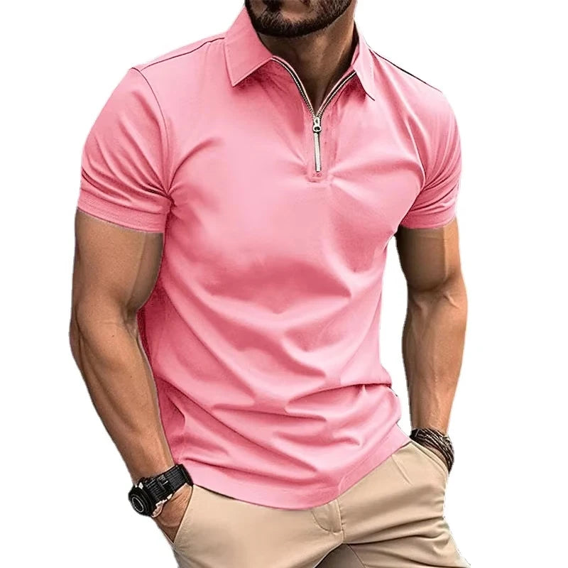 Sommer-Poloshirts für Herren, Hemden mit Viertelreißverschluss, lässig, klassisch, leicht, kurzärmelig, Hemd mit Kragen, atmungsaktiv, Streetwear