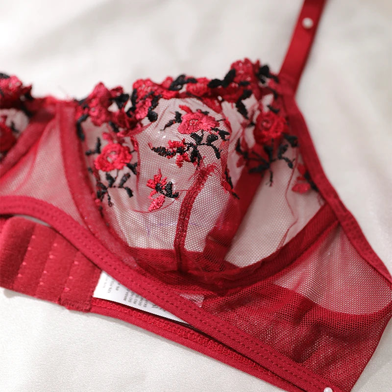 Porno sexy Frauen anzug Push-up dünne Bra lette Set verführer ische Unterwäsche exotische BH Embroid Print Büstenhalter stilvolle Dessous für Erwachsene