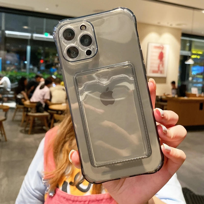 Brieftasche Kartenhalter Klare weiche Hülle für iPhone 17 11 13 12 14 15 Plus 16 Pro Max Air X XS Max XR Transparente Kartenfächer Abdeckung