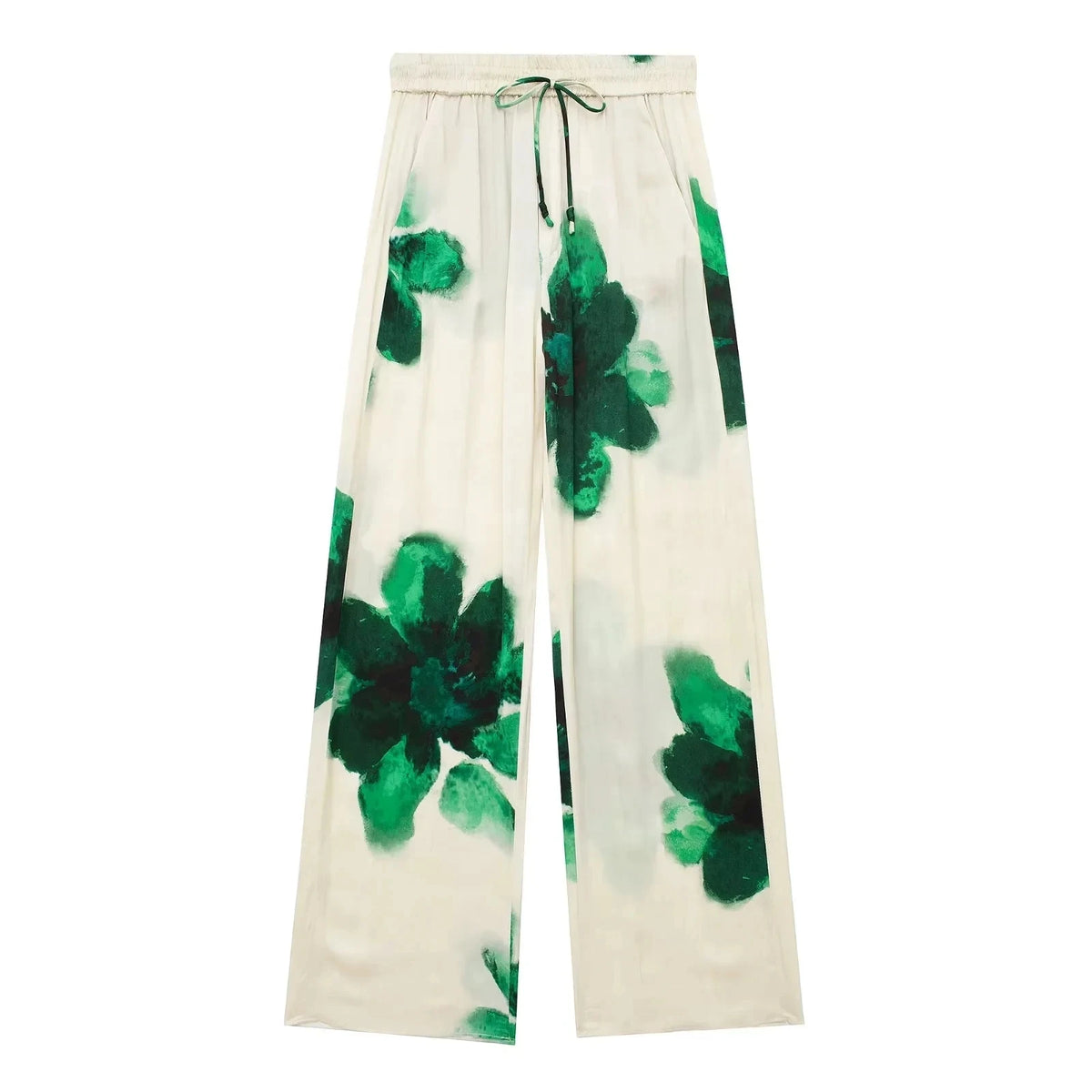 HH 2024 Sommer Weibliche Elegante Blumen Druck 2 Stück Anzug Lange Ärmel Revers Bluse + Kordelzug Breite Bein Hosen kausalen Outfit