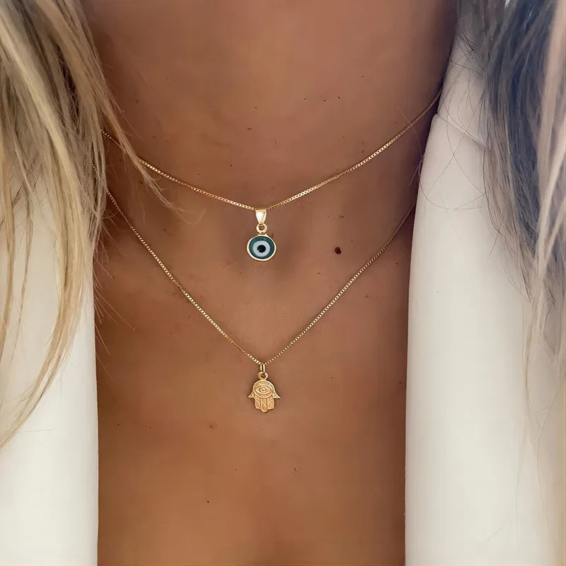 Blaue Zirkon Glück Bösen blick Anhänger Halskette für Frauen Fatima Hand Türkische Auge Schlüsselbein Ketten Weibliche Halsband Hochzeit Schmuck Geschenk