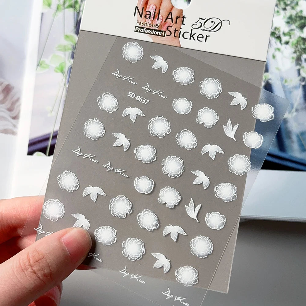 5D Relief Weiße Spitze Nagel Aufkleber Elegante Hohle Spitze Französisch Nagel Aufkleber Selbstklebende Hochzeit Spitze DIY Maniküre Liefert $ # TY3