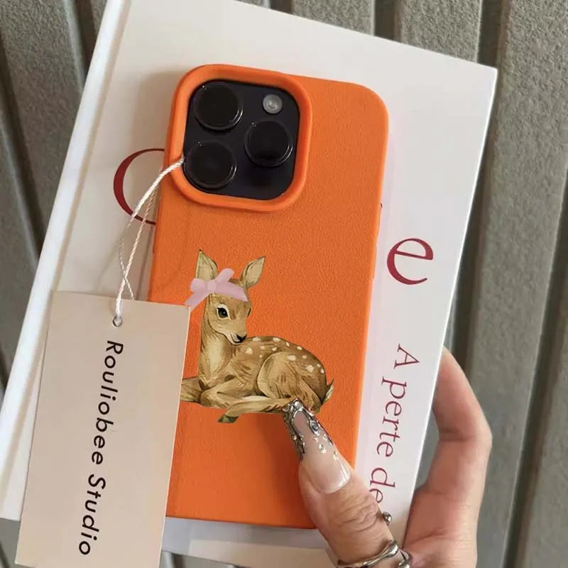 Hirsch Lichee Muster Einfache Retro Handyhülle für iPhone 17 16 15 14 13 12 11 Pro Max XS XR 16 Plus stoßfeste Candy Bumpper Cover