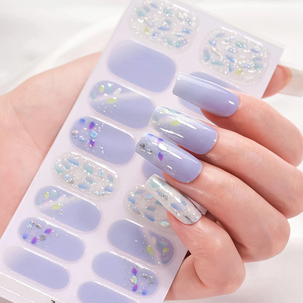 16 Tipps 3D Bunte Eis-Transparente Nagelfolie Volle Abdeckung Bronzing Französisch Nagellack Aufkleber Selbstklebende Langlebige Nagel Dezember