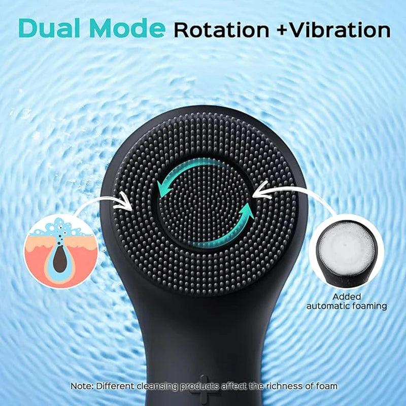 360 °   Rotierende Gesichtsreinigungsbürste, Silikon-Gesichtsreinigungsbürste mit zwei Rotations- und Vibrationsmodi, Mitesserentferner