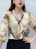 Frauen Frühling Sommer Stil Chiffon Blusen Shirts Dame Casual Halbe Hülse Fliege Kragen Gedruckt Blusen Tops DF4198