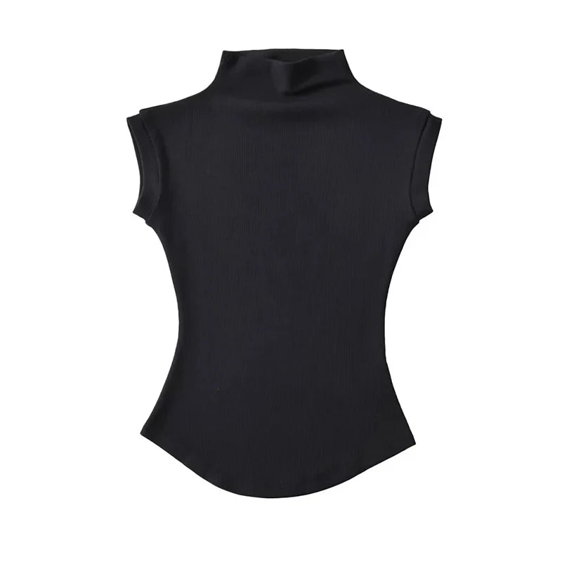 Frauen Sommer Sexy Rollkragen Ärmellose T-Shirts Tops Solide Slim Fit Pullover Casual Tees Shirts Weibliche Streetwear Grundlagen Tees