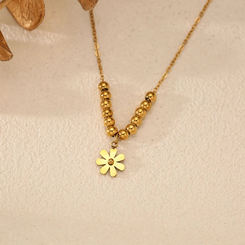 EILIECK 316L Edelstahl Goldfarbene Blumen-Anhänger-Halskette für Frauen, trendige Halskette, wasserdicht, Urlaubsschmuck, Geschenk