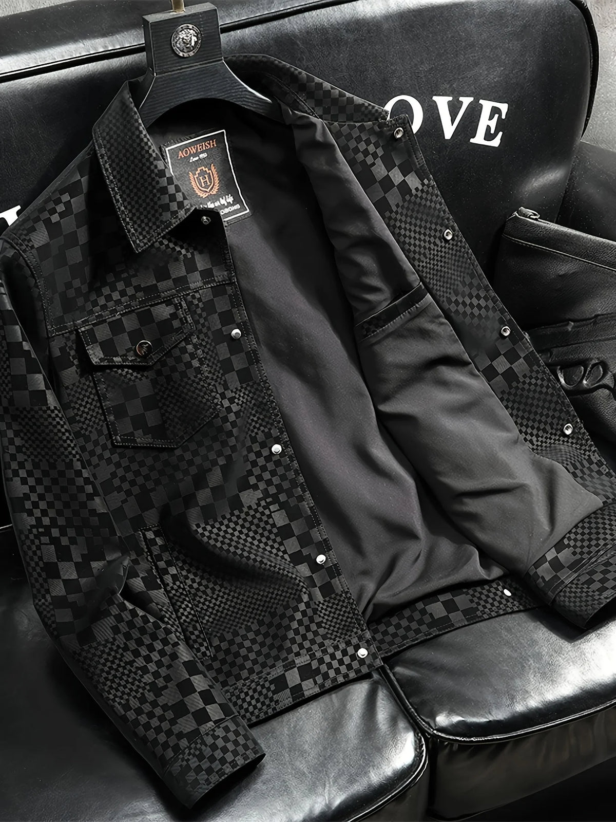 Herren Freizeitjacke mit Schachbrettmuster, Reverskragen, Langen Ärmeln und Vordertaschen - Warme Fleece-gefütterte Oberbekleidung für Herbst & Winter