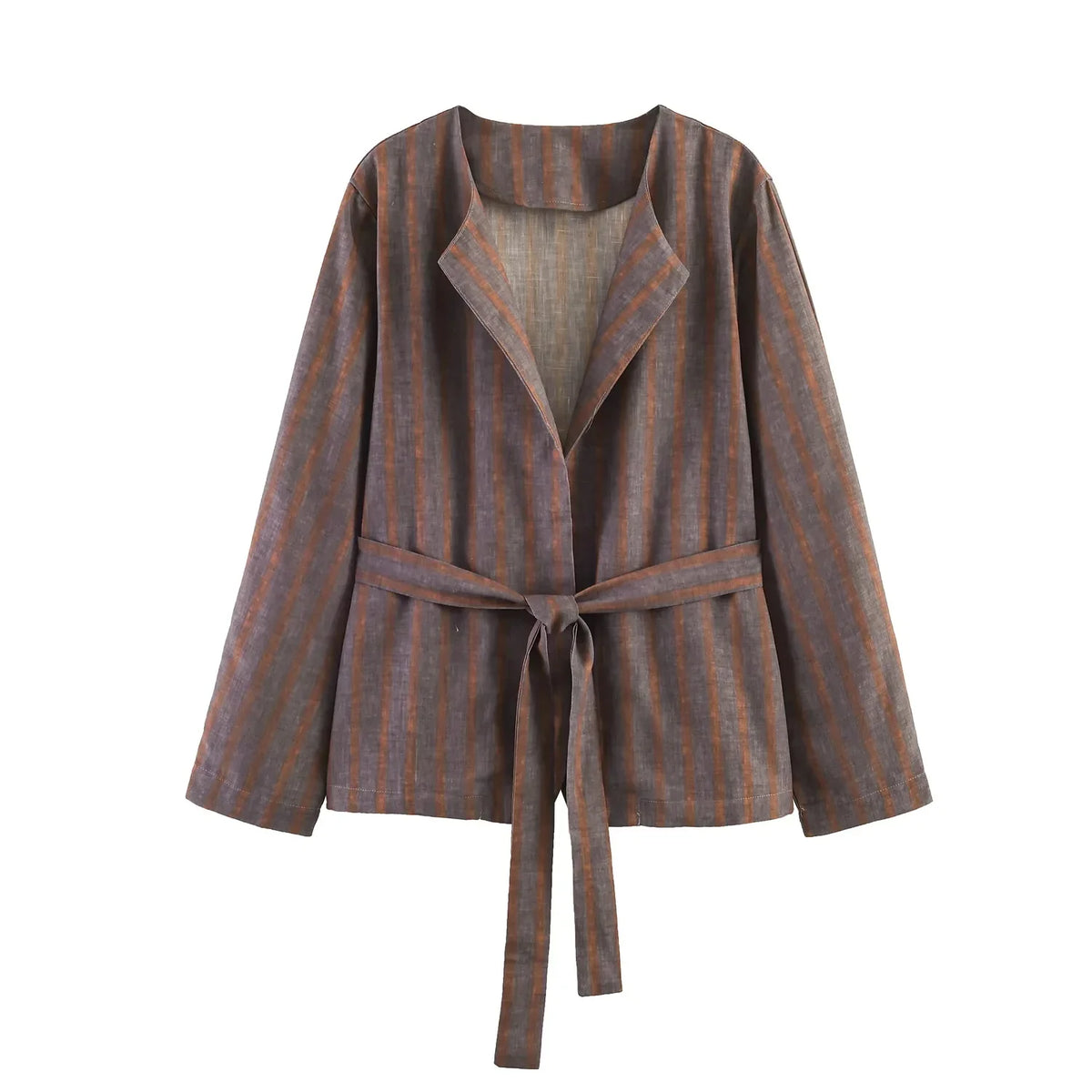 KONDALA Damen Streetwear Chic Gestreiftes Blazer-Set Gürtelblazer Elastische Taille Taschenhose Neue Mode 2026 Frühling Herbst Pendler-Set