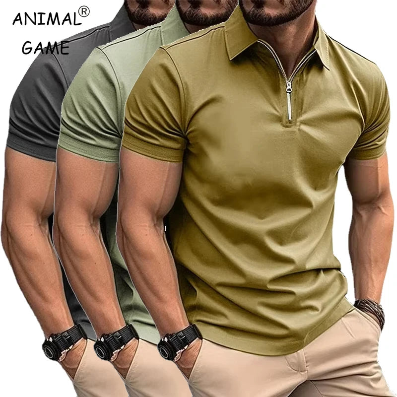 Sommer-Poloshirts für Herren, Hemden mit Viertelreißverschluss, lässig, klassisch, leicht, kurzärmelig, Hemd mit Kragen, atmungsaktiv, Streetwear
