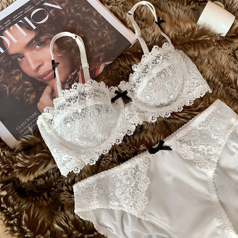 Sexy Spitzen-BH-Set für Damen in Übergröße, halbtransparent, ultradünn, mit Nippelabdeckung, erotische Dessous, Push-up-Komfort-Unterwäsche-Set