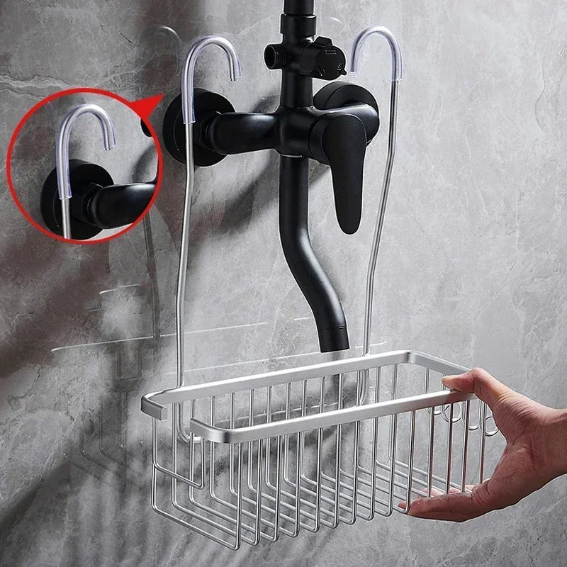 Badezimmerregal aus Aluminium ohne Bohren, Duschregal, Shampoo-Halter, Korb, Aufbewahrungsorganisator, Badezimmerzubehör