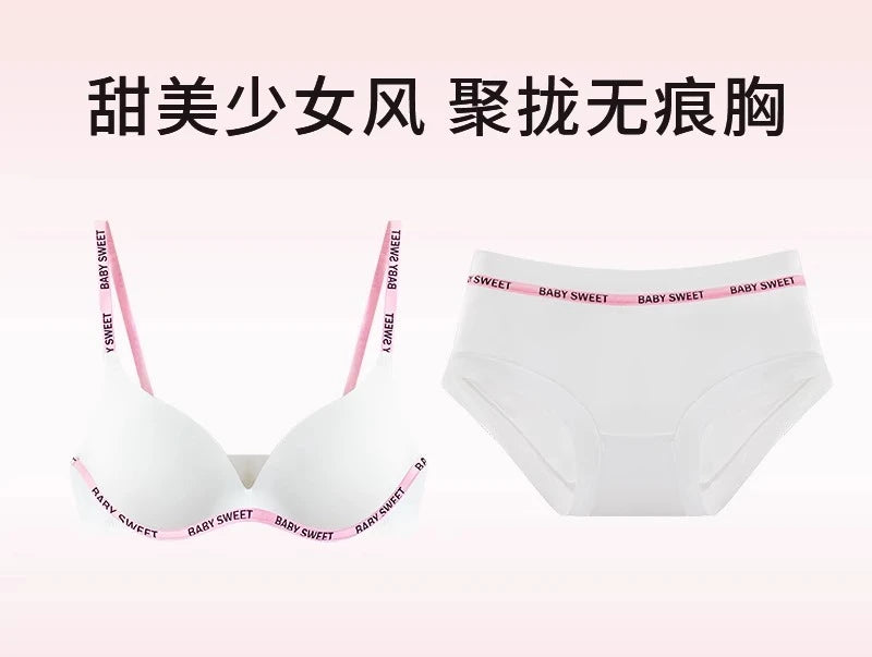 Kabelloses, nicht gepolstertes BH-Set für kleine Brüste, nahtloser Komfort-Bralette und Slip, reine, elegante Damenunterwäsche für Teenager und Mädchen