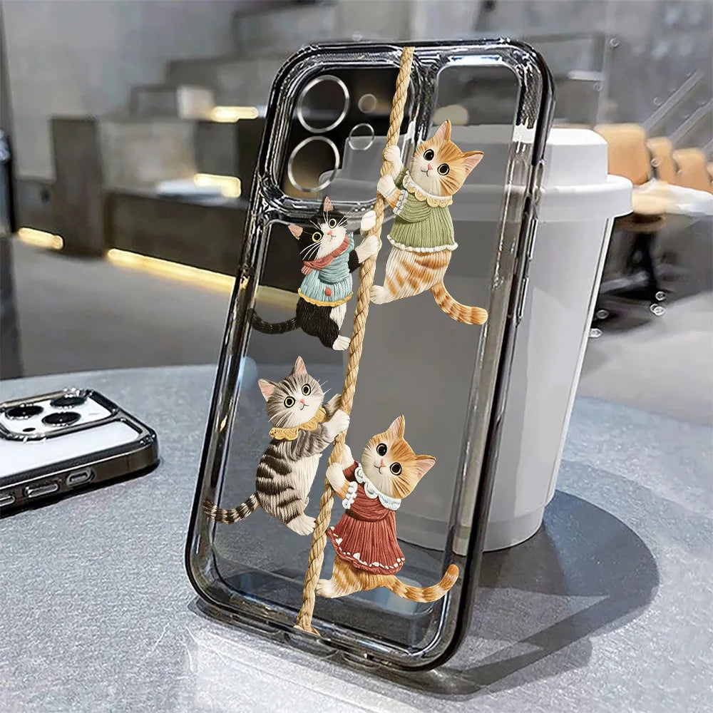 Niedliche Katzen-Handyhülle für iPhone 17 Pro 16 14 13 11 12 15 Pro Max 8 7 Plus 16e Air XR XS SE Stoßfeste Weiche TPU Transparente Schutzhülle