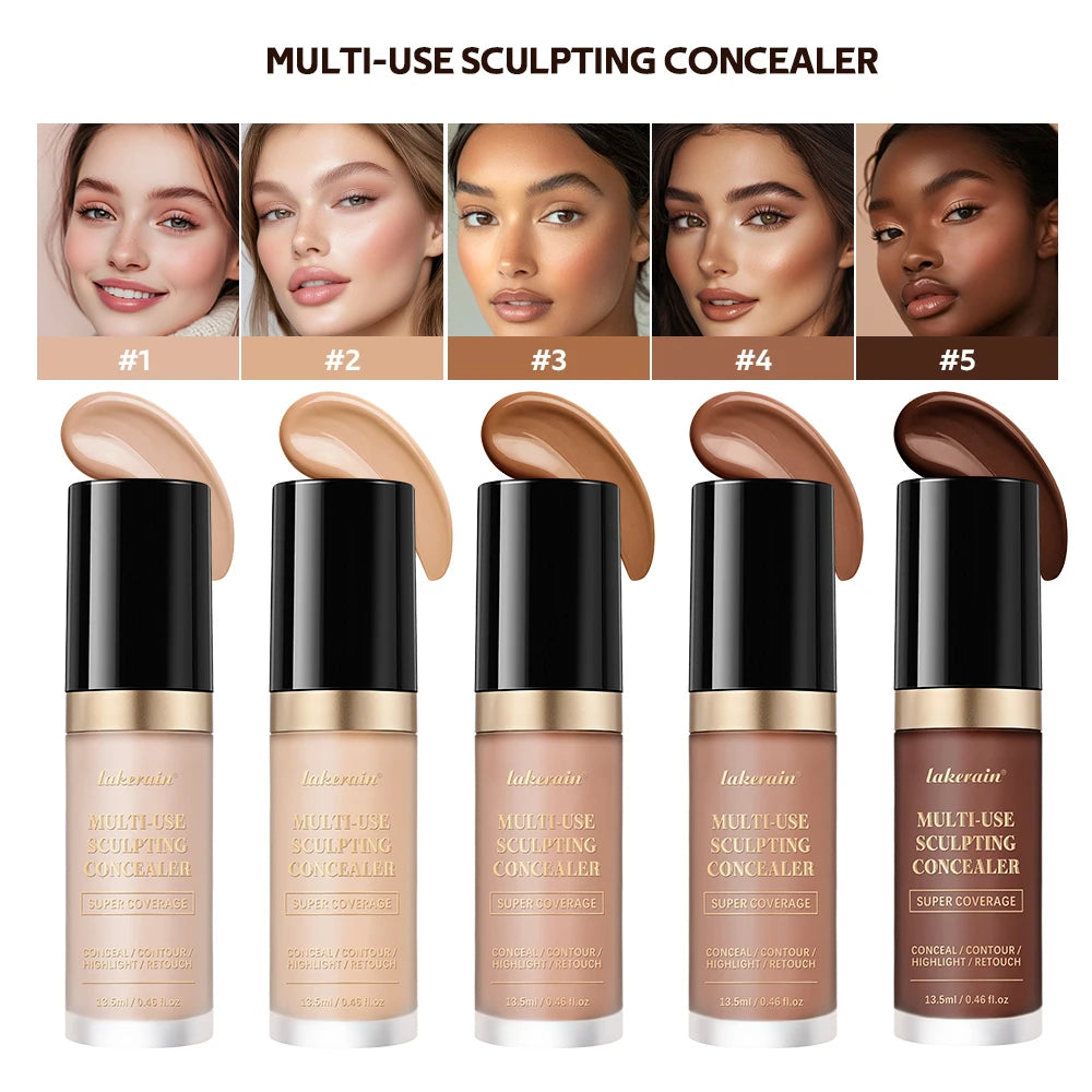 Super Concealer für Gesichtsbedeckung, 5 Farben, Highlight-Kontur-Retouch, vielseitig einsetzbar, super deckend, feuchtigkeitsspendend, kostenlose Ölformel-Make-up