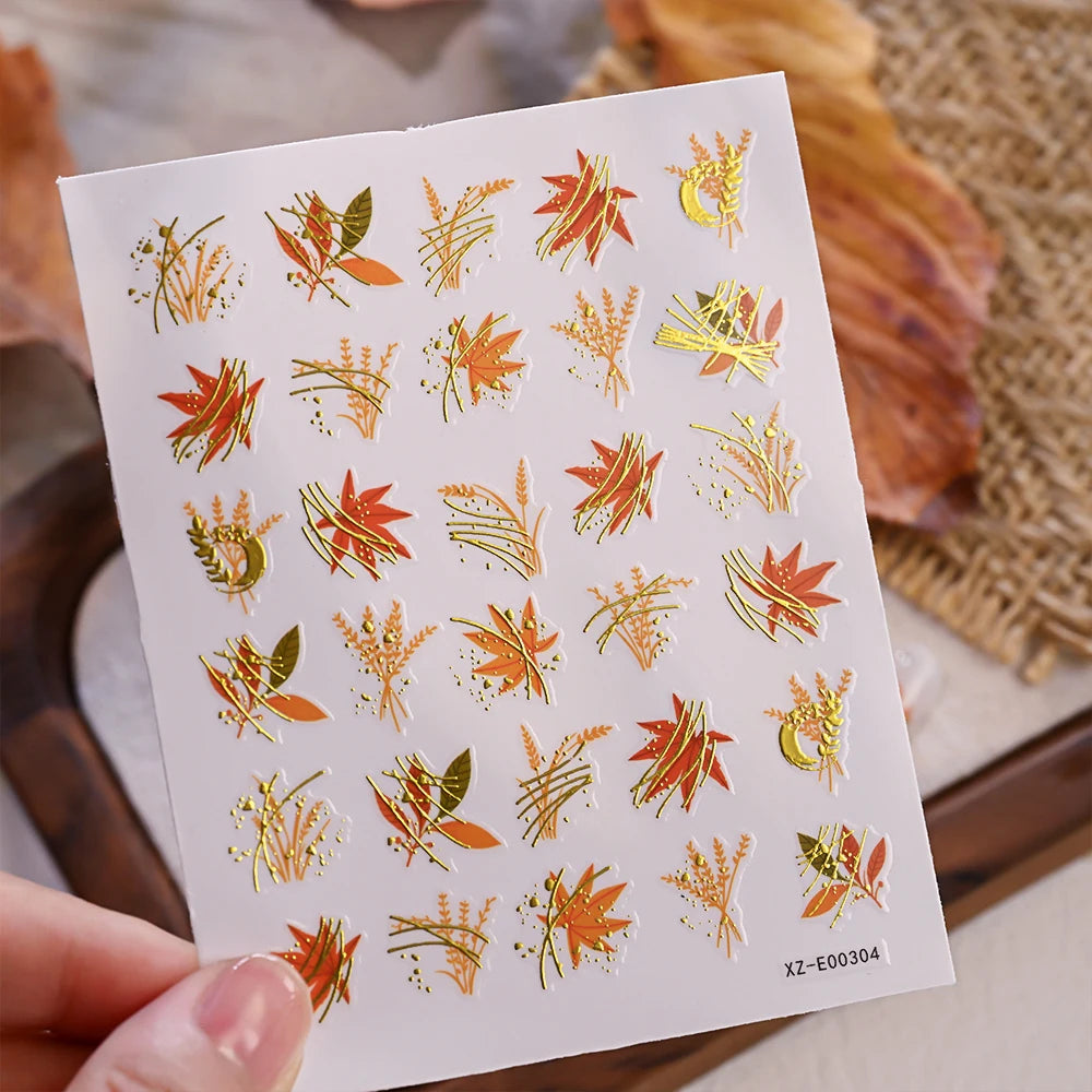  ﻿ Neue 5D Jelly Relief Herbst Ahornblätter Nagelaufkleber Bronzing Ahornblatt Kürbis Ginkgo Muster Nagelaufkleber Charms Y2K Deco ﻿ ﻿
