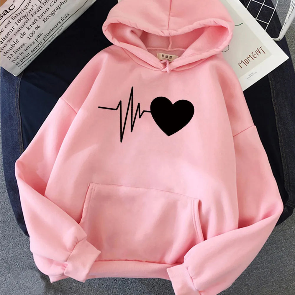 Bedruckter, locker sitzender Kapuzenpullover mit Taschen, Oversize-Winter-Kapuzenpullover für Damen, langärmelige Freizeitoberteile