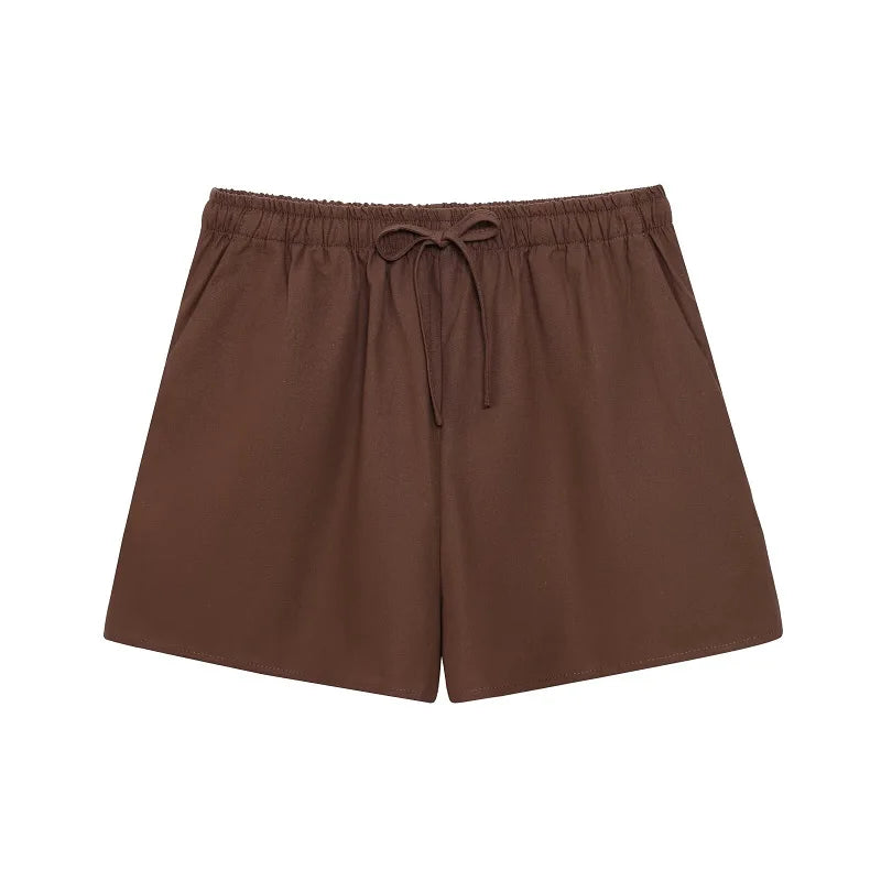 MUJER Weiße Mini-Shorts-Sets für Damen, 2-teilig, gerüscht, mittlere Taille, Damen-Shorts, Anzug, rückenfreies Oberteil, Urlaubs-Outfits, Damen-Sets