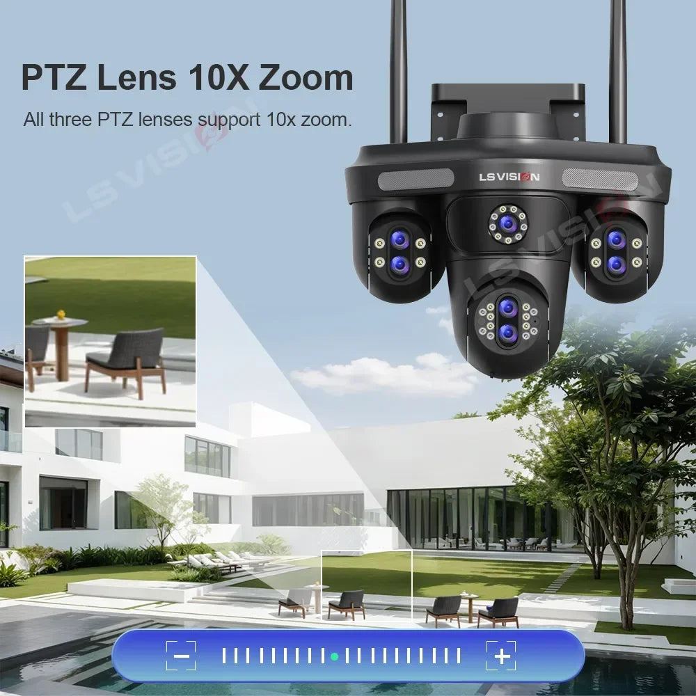 LS VISION 35MP Vier Bildschirme WiFi IP Kamera 10X Zoom Outdoor Sieben Objektiv Drei PTZ Kameras Remote Rotation Auto Tracking CCTV Cam