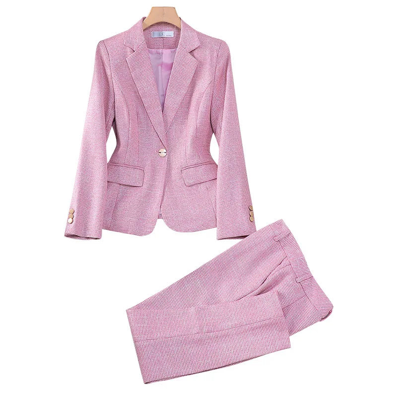 Luxus Kleine Frauen Rosa Blazer Damen Professionelle Anzug Frauen Temperament Anzug Mode Interview Formale Hose Anzüge