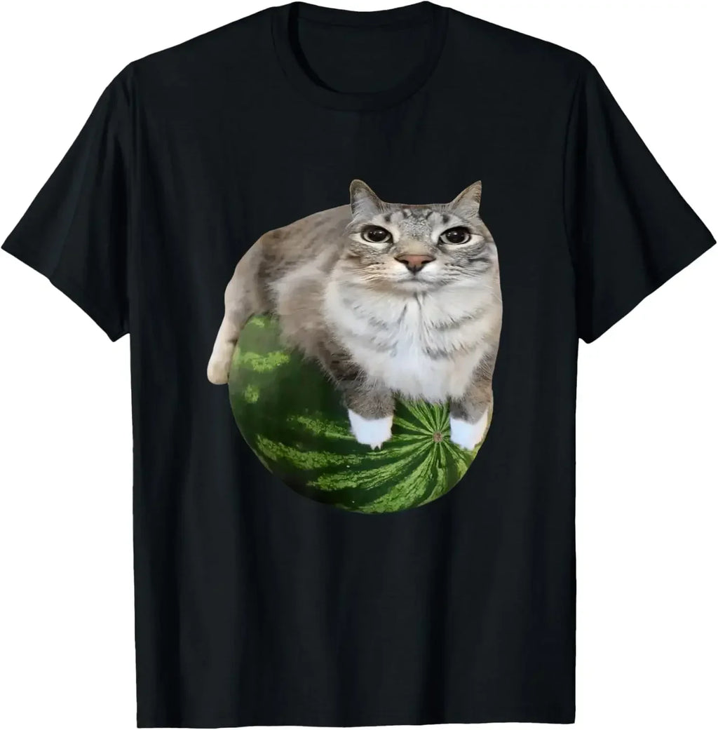 90er Jahre Y2k Watermelon Cat Silly Cat Meme T-Shirt Ein urkomisches Watermelon Print Shirt ist ein stilvolles Top-T-Shirt für Damen