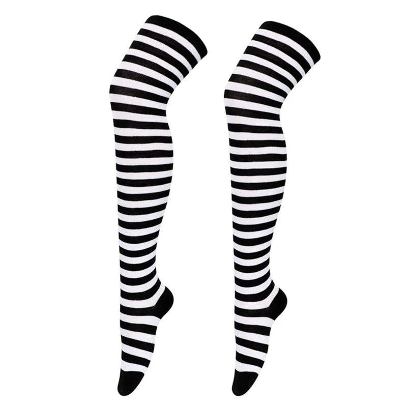 Frauen Gestreiften Druck Über Knie Lange Socken Oberschenkel Hohe Strümpfe für Weihnachten Halloween Anime Cosplay Kostüm Zubehör M6CD