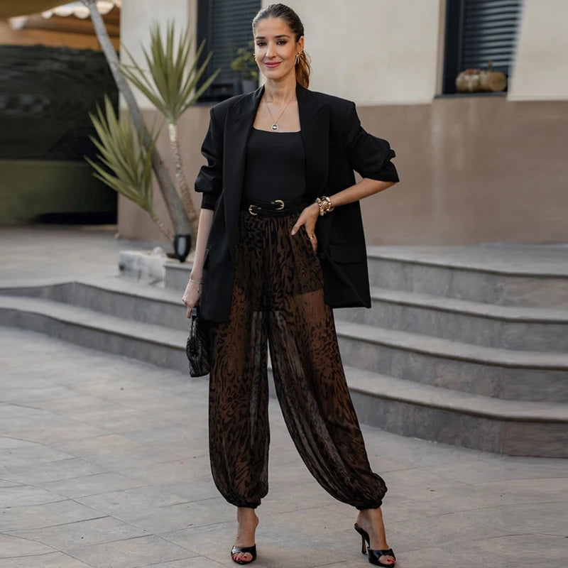 HXAO Laternenhose mit Tiermotiv, Damenhose, Herbst 2022, elegante, plissierte, übergroße Baggy-Hose, Damenmode, weites Bein