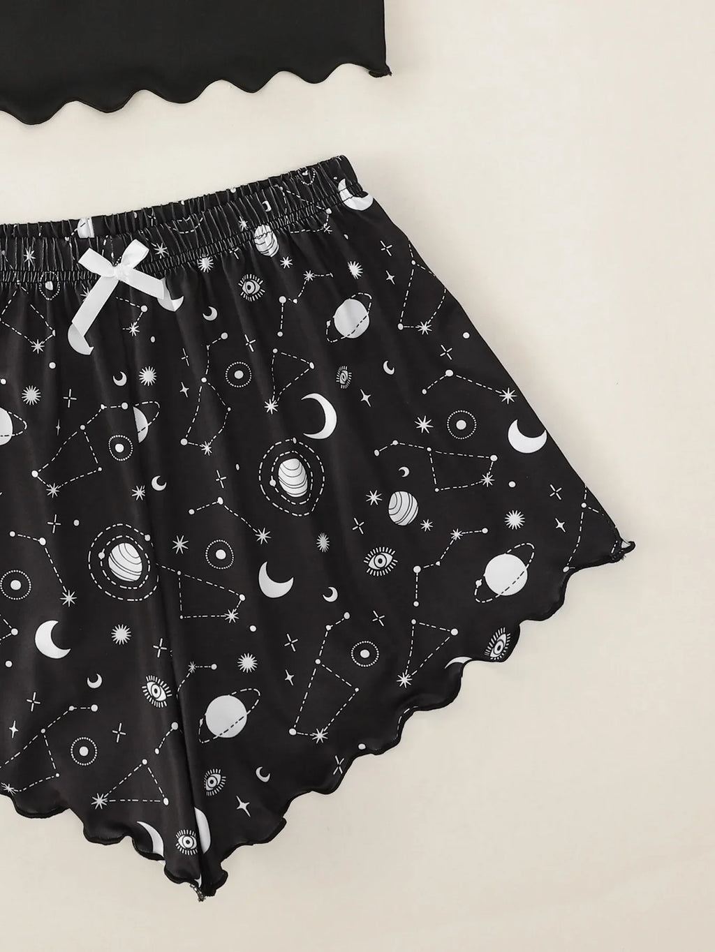 Damen-Nachtwäsche, Sommer-Pyjama-Set, Stern-Mond-bedruckt, ärmellos, Sling-Crop-Tops und Shorts, Set, Homewear, Loungewear