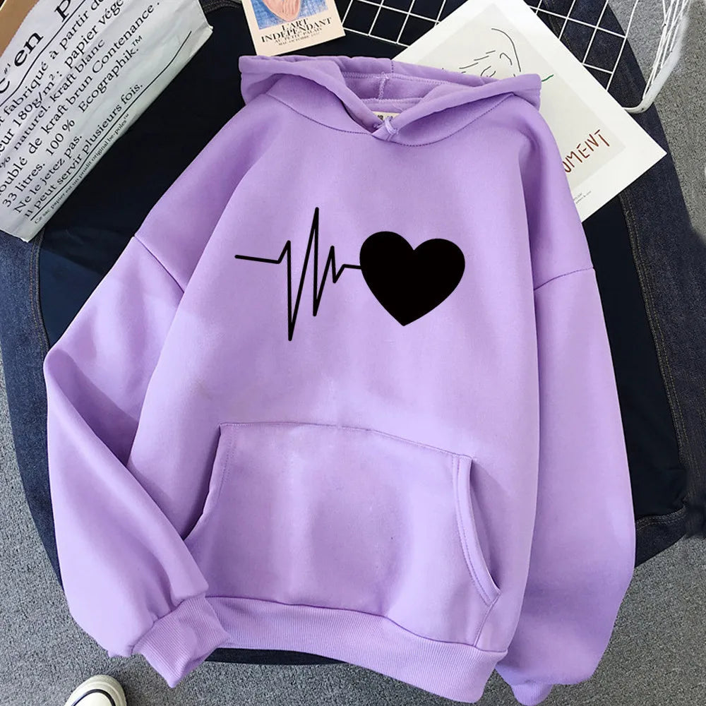 Bedruckter, locker sitzender Kapuzenpullover mit Taschen, Oversize-Winter-Kapuzenpullover für Damen, langärmelige Freizeitoberteile