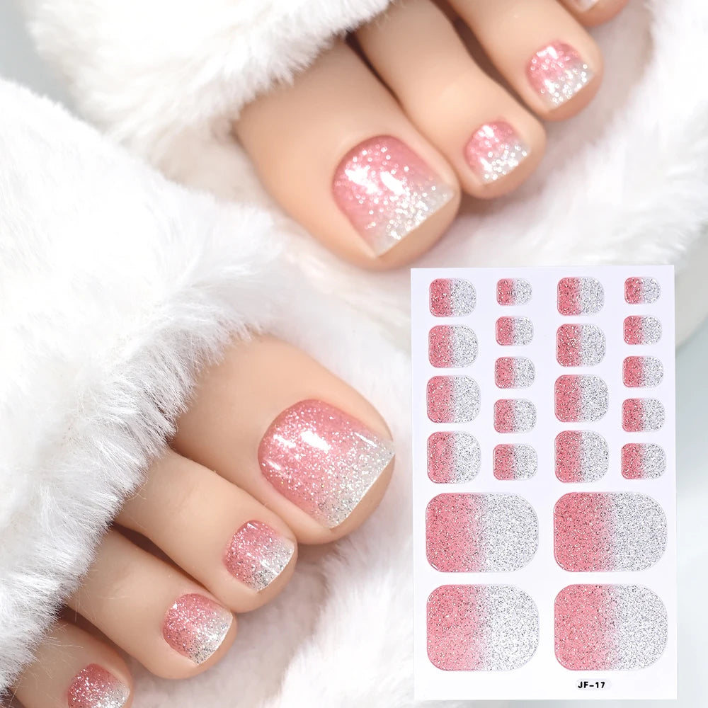 22 Tipps Glitzer Zehennagel Aufkleber Wraps selbstklebende Abziehbilder Zehennagellack Streifen Patch Frauen einfarbig volle Abdeckung DIY Fußschieber