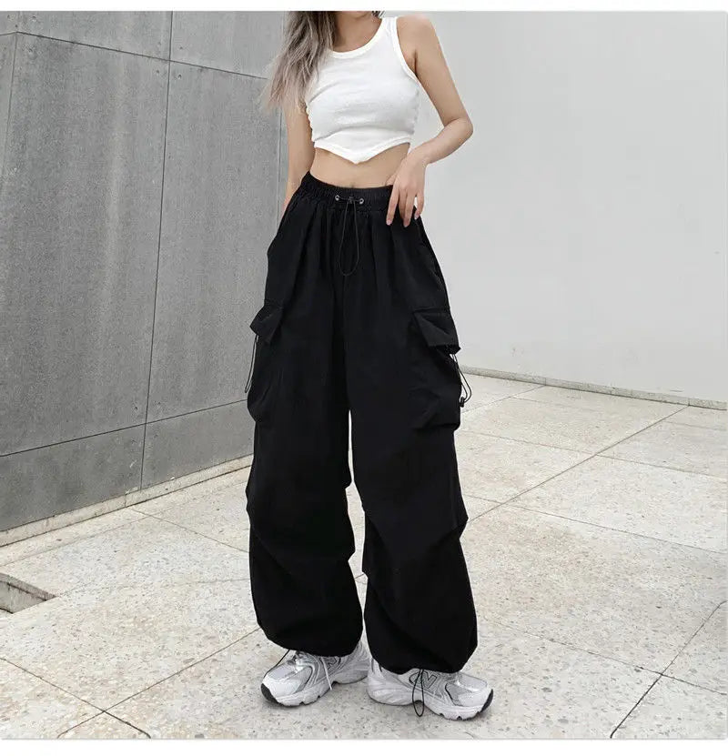 2025, lässige Jogger-Tech-Hose für Damen, solide Hose mit niedriger Taille, Kordelzug, weites Bein, Baggy-Hose, Y2k-Streetwear, Übergröße, Jogginghose