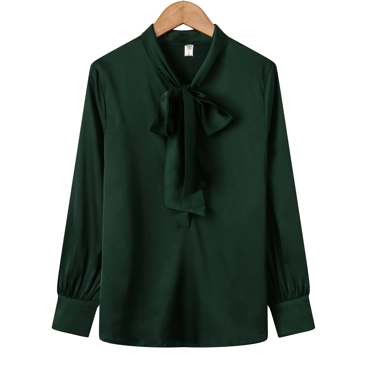 Modische Bluse, einfarbig, Seidenhemd, Schmetterlingskragen, Damen-Büro-Oberteil, langärmlig