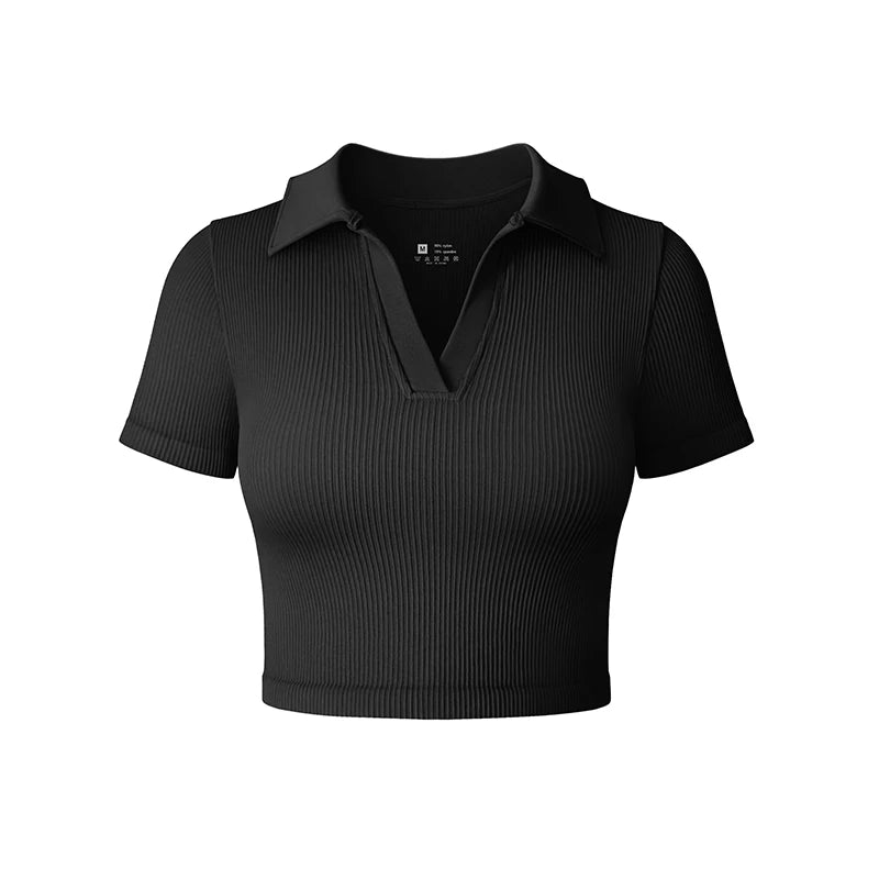 Damen-T-Shirt, sexy, kurzärmeliges Poloshirt, lässig, Sport, Tennisshirt, eng anliegend, Fitness, Yoga, Top, Damen-Top