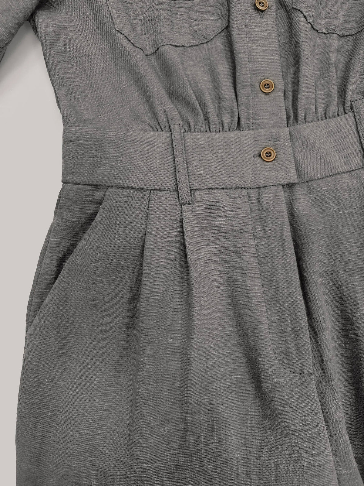 Damen Casual Utility Jumpsuit mit Doppelgürtel - Reverskragen Knopfleiste Langarm Haremshose Einteiler