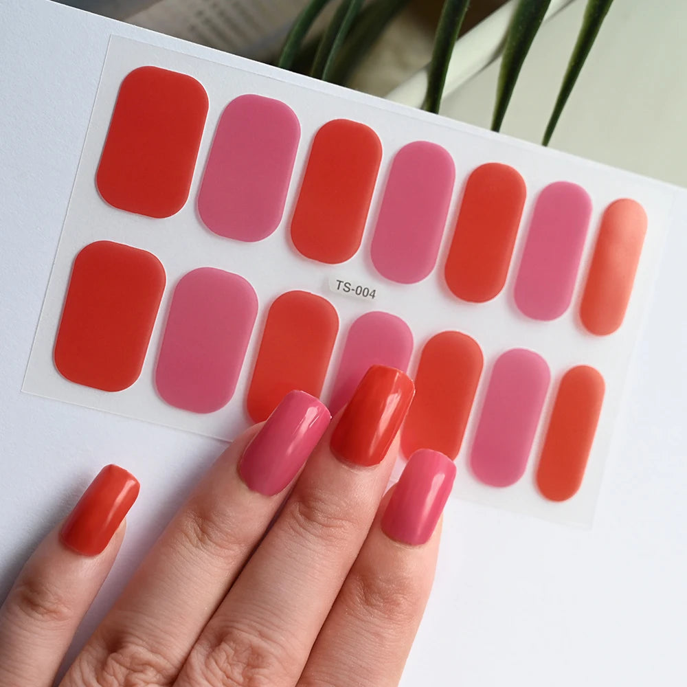 14 Tipps Full Wrap Nagellack Aufkleber Selbstklebende einfarbige Gel-Nagelstreifen Kunst Aufkleber Nicht halbgehärtete DIY Nageldekorationen