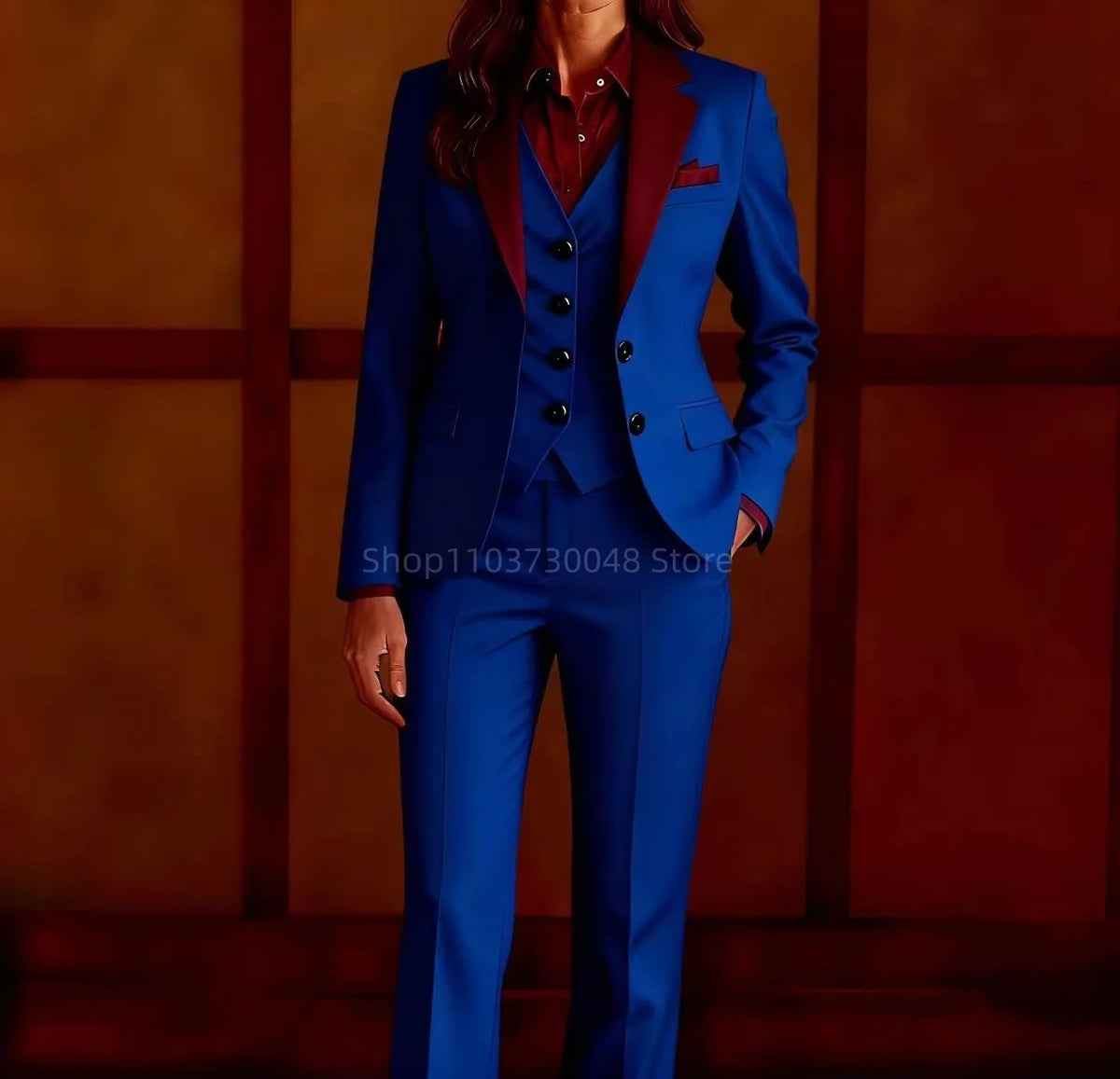 Modischer Einfarbiger Slim-Fit Damen-Businessanzug 3-Teiliges Set mit Blazer Weste Hose für Büro Arbeit Formelle Hochzeit Hosenanzug Outfit