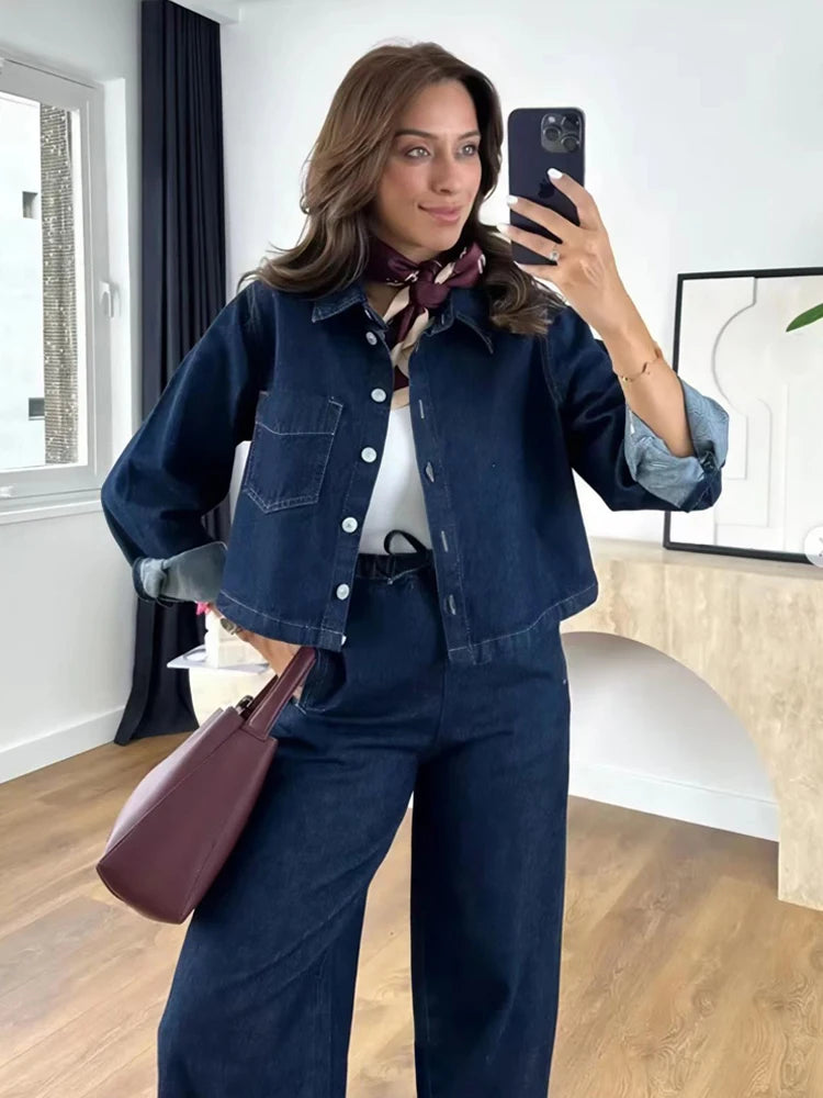 HXAO Denim-Set für Damen, Jeans-Set, Denim, 2-teiliges Set, Streetwear, Damenhose, Denim-Outfits, zweiteiliges Set, Damen-Denim-Oberteil, Jacke